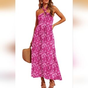 Sleeveless Pink Paisley Maxi Dress with Halter Neck